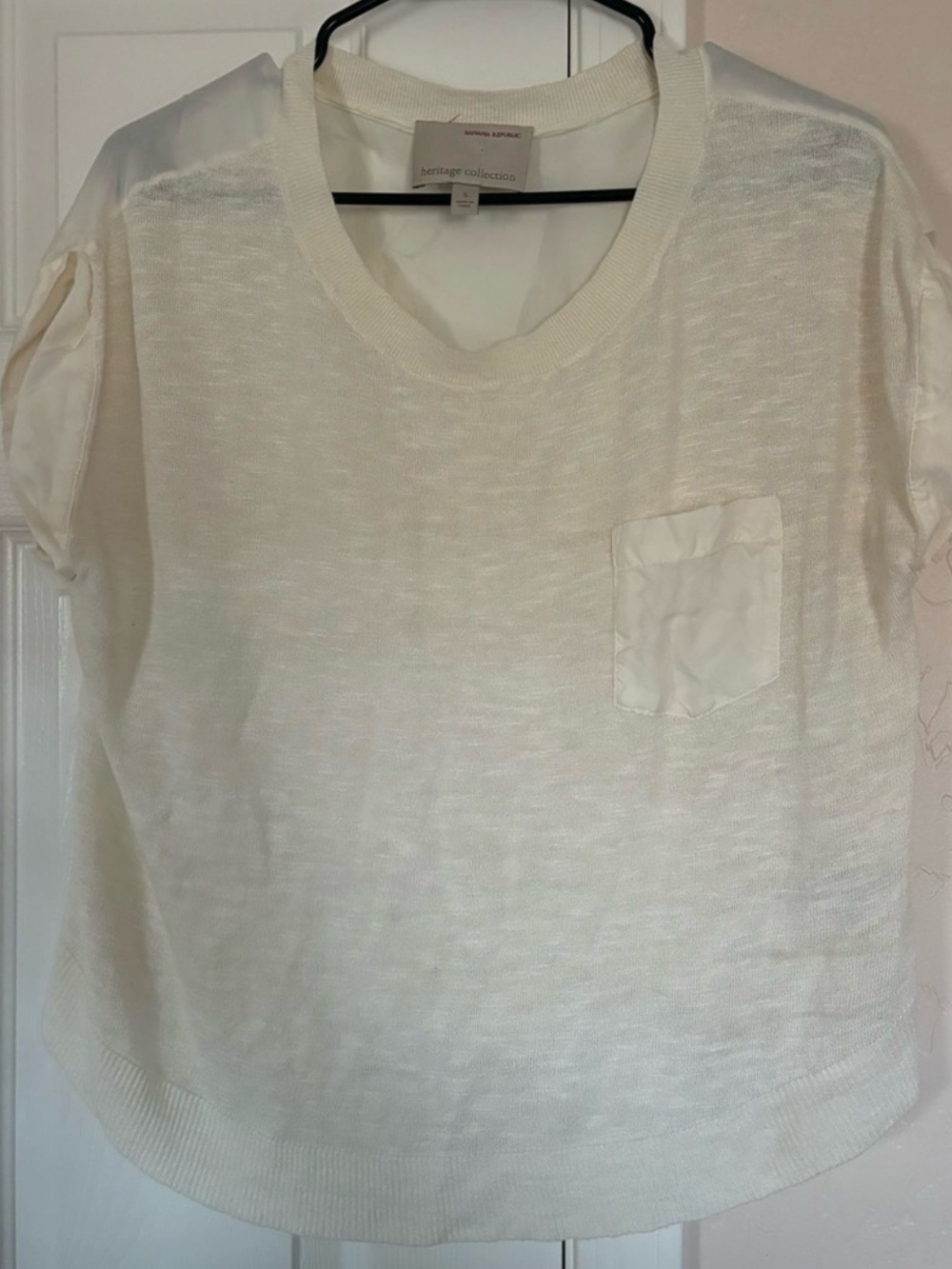 Banana Republic Heritage Collection Mixed Media Cream Short Sleeve Top